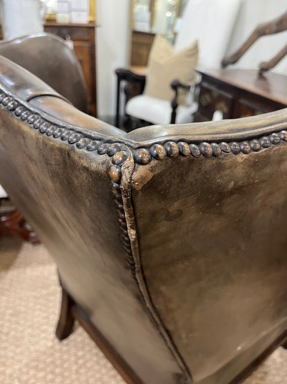 Vintage English Leather Chesterfield Wing Chair