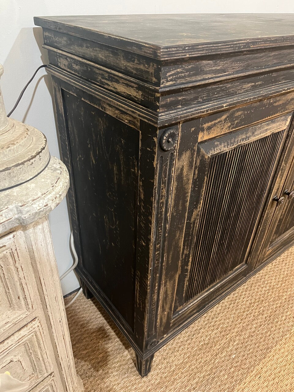 Custom Made 4 Door Buffet with Distressed Black Finish