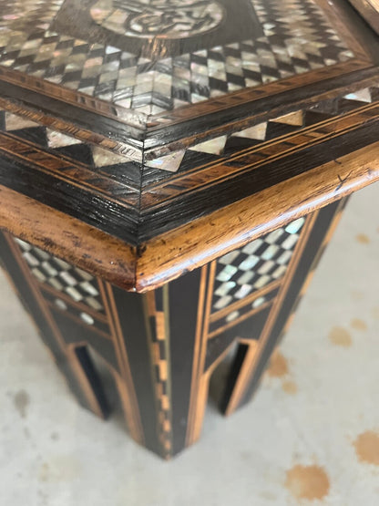 Early 20th Century Moroccan Inlaid Hexagonal Table