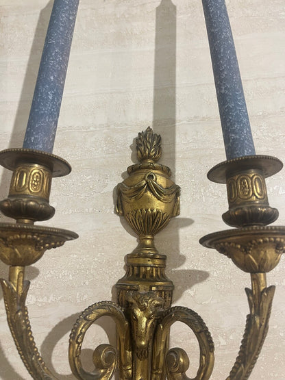Pair 19th Century Gilt Bronze Neoclassical Sconces