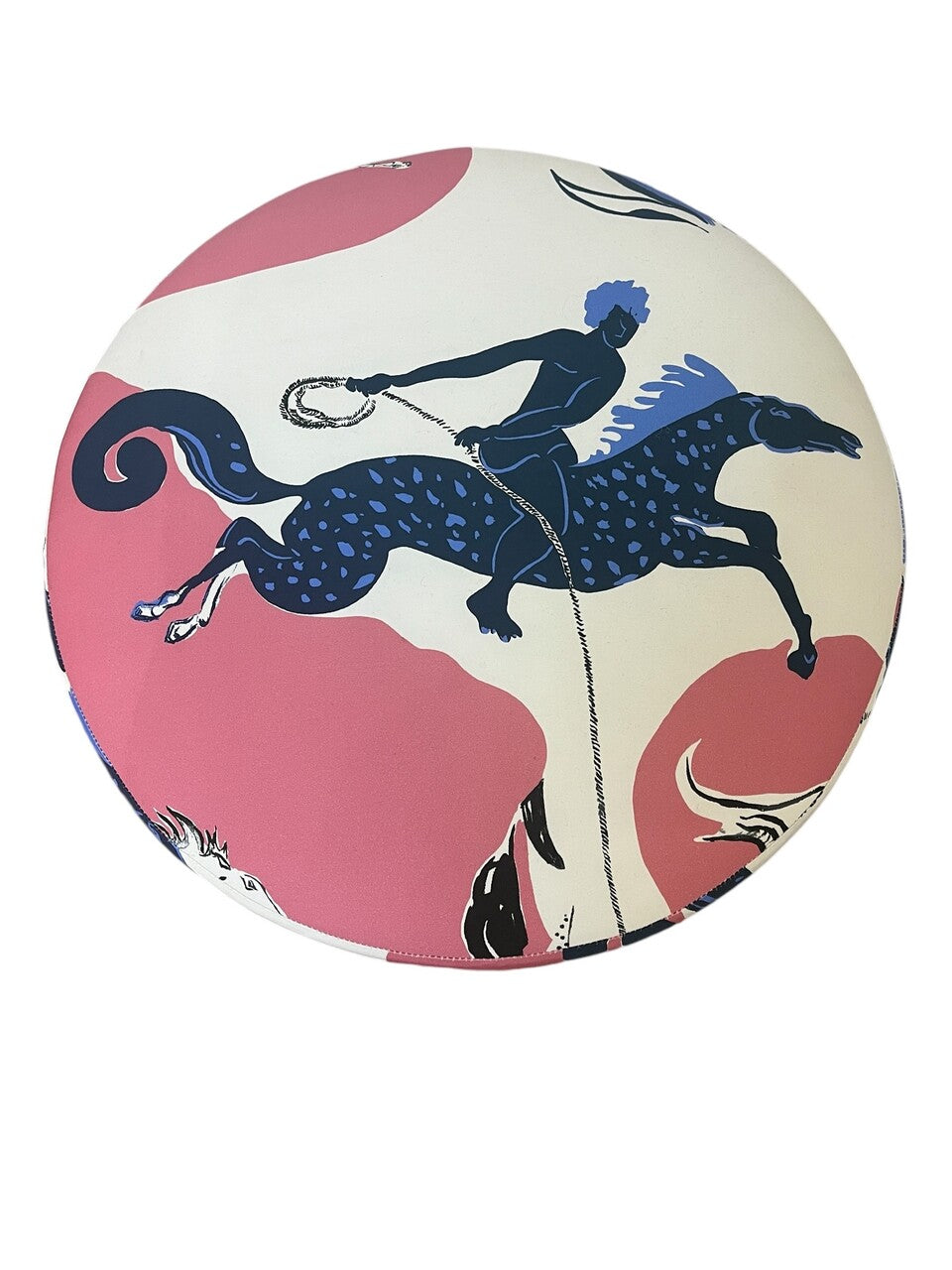 Custom made Ottomans with Walter Lee Culp, Hermes style fabric