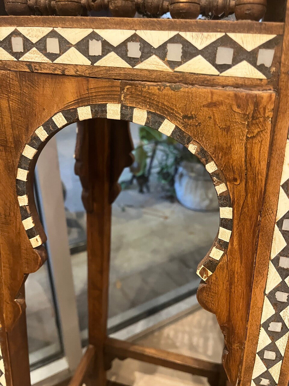 Moroccan Pedestal with Bone and Pearl Inlay