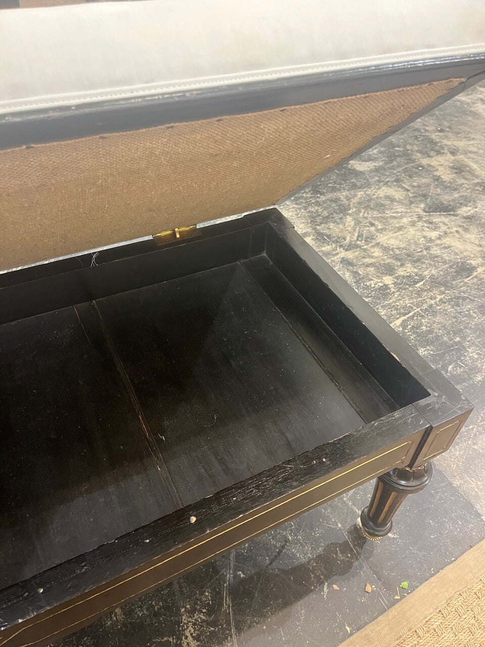 19th Century Bench Ebonized with gilt accenting, stamped brass, on Casters