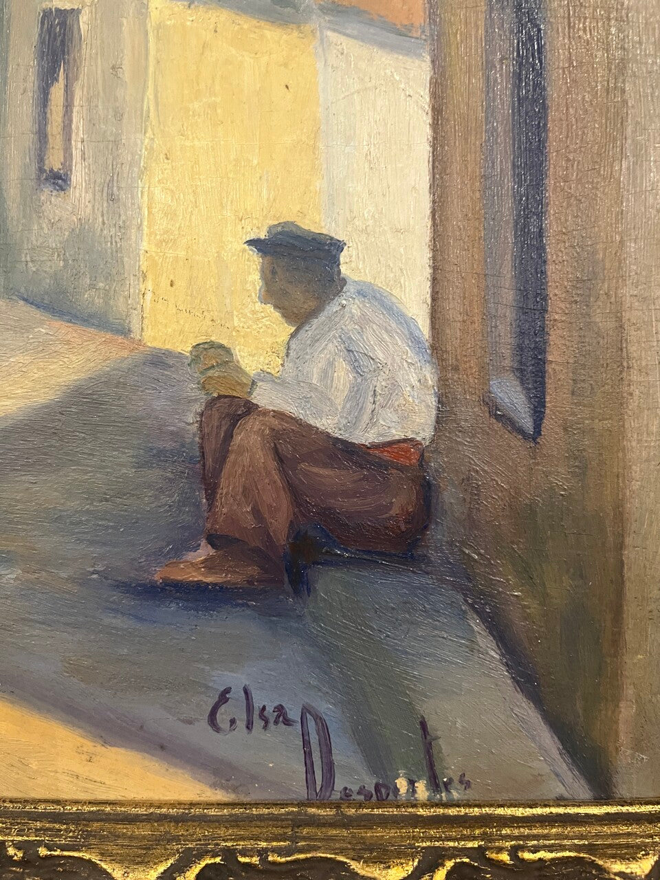 Elsa Desportes Village Scene Oil on Board