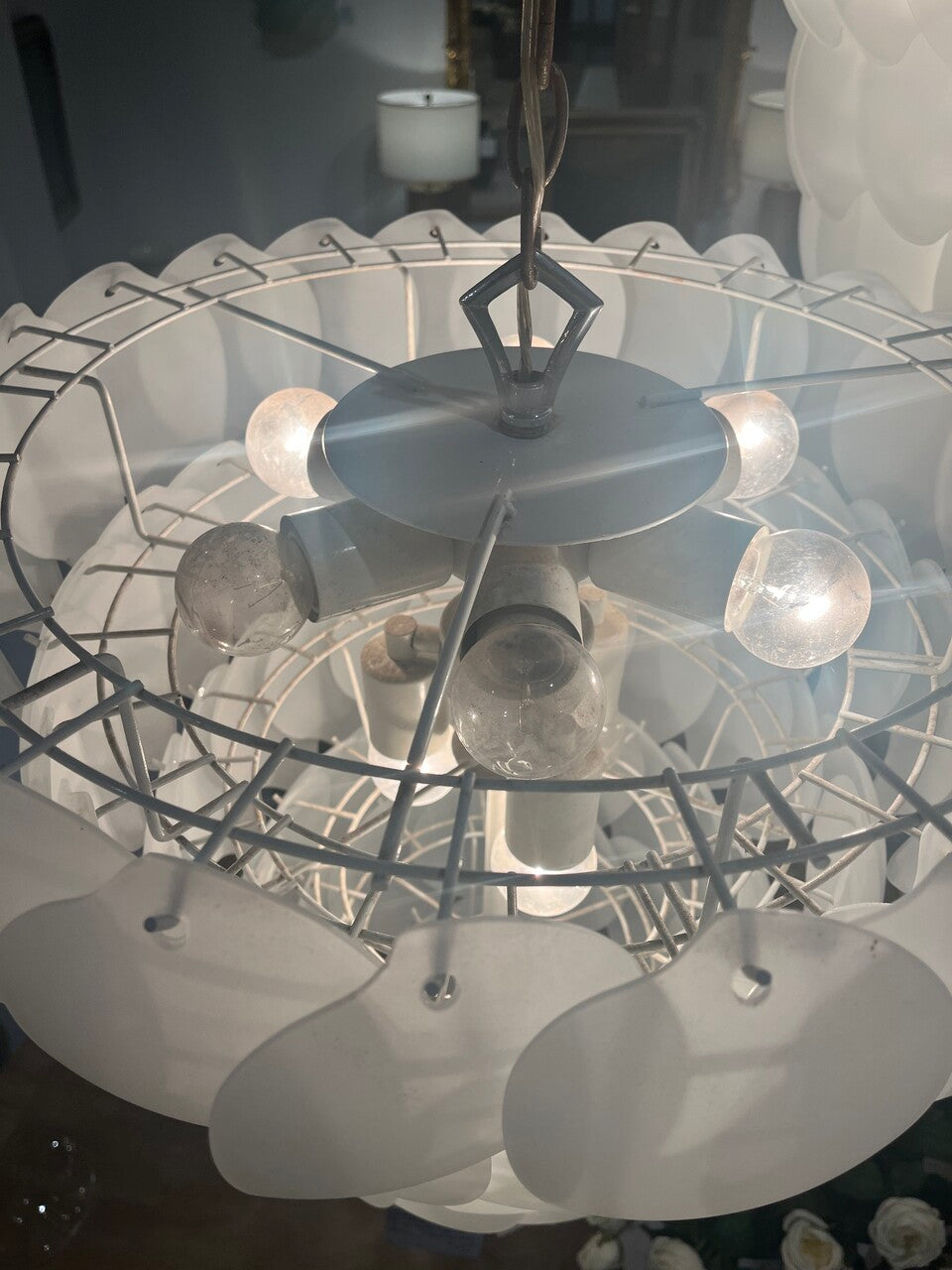 20th Century Frosted Glass Petal Chandelier