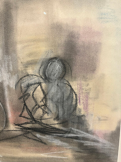 Chalk, Pencil, Crayon Drawing "Two Women" on Paper