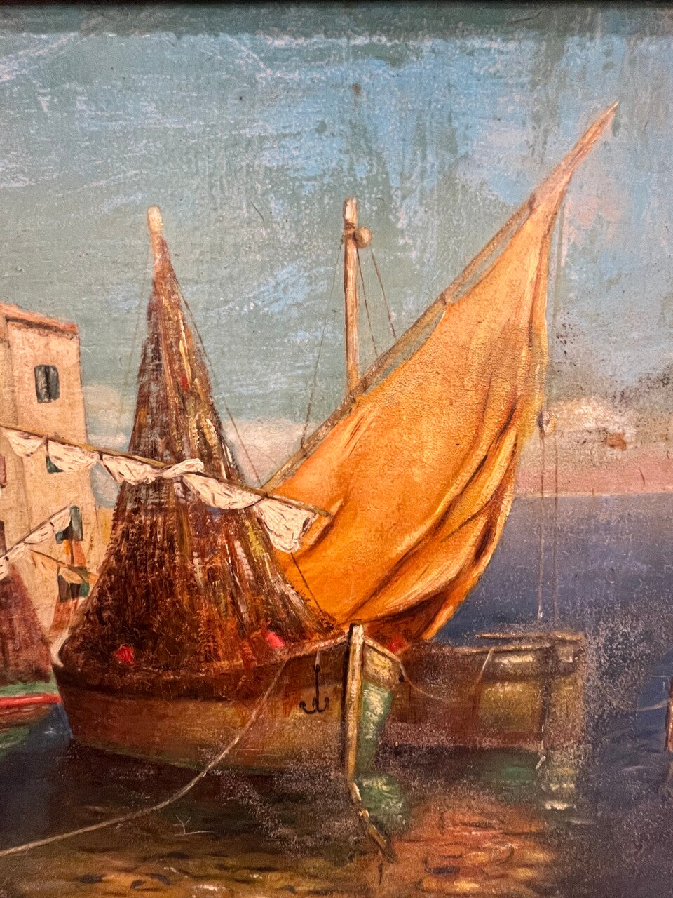 French Oil on Canvas Harbor Scene