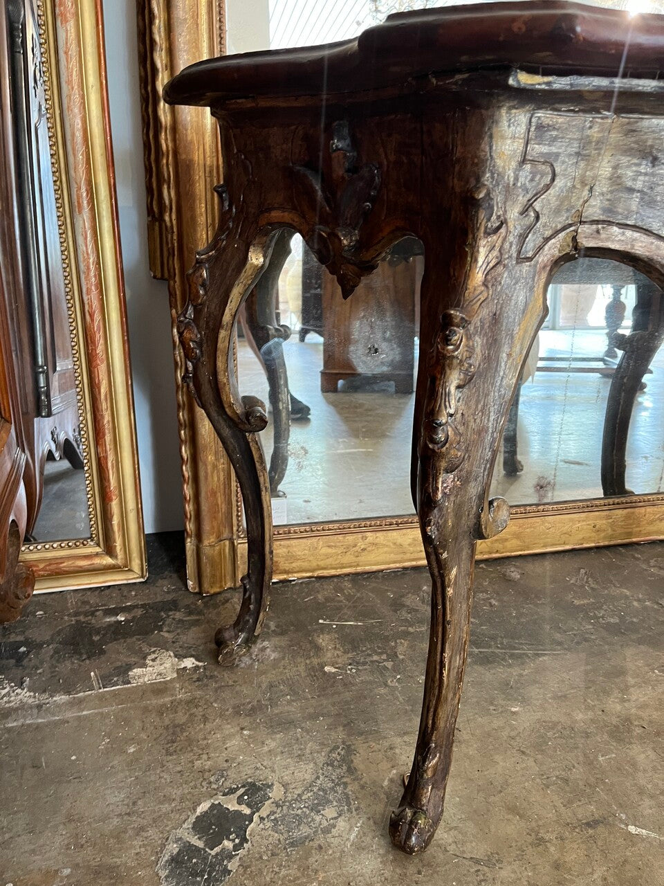 18th Century Italian Rococo Silvered & Giltwood Console Table