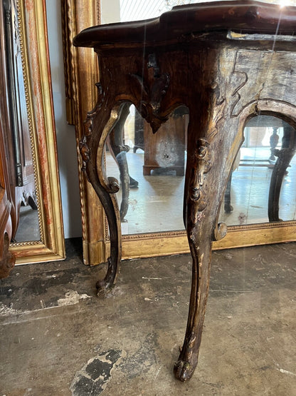 18th Century Italian Rococo Silvered & Giltwood Console Table