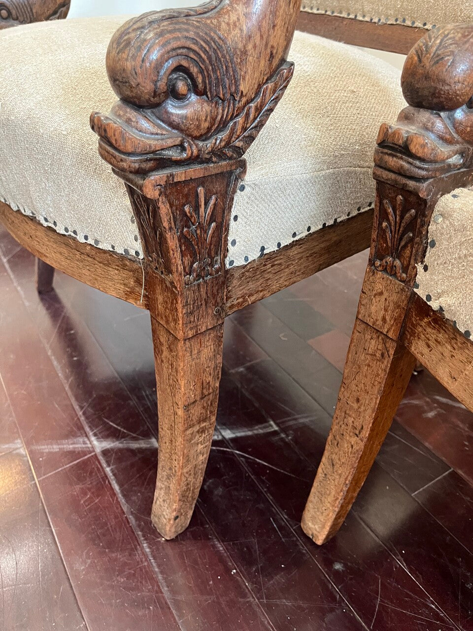 Pair of 19th Century French Empire Dolphin Armchairs