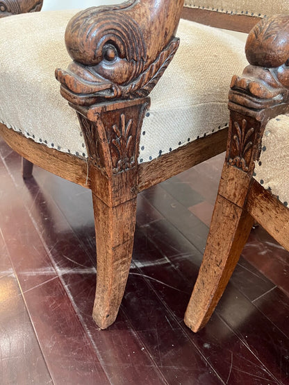 Pair of 19th Century French Empire Dolphin Armchairs