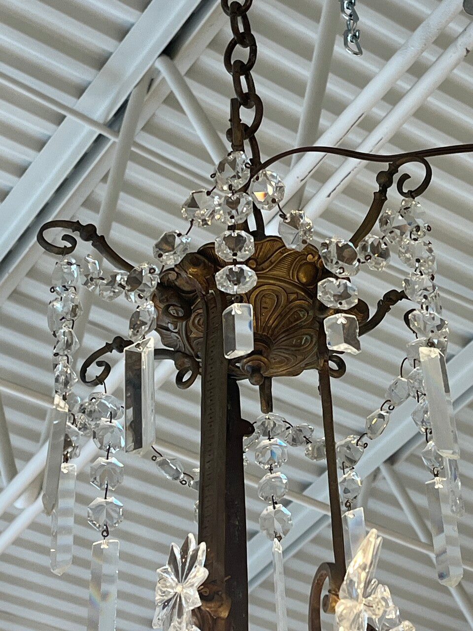 19th Century French Bronze Crystal Chandelier