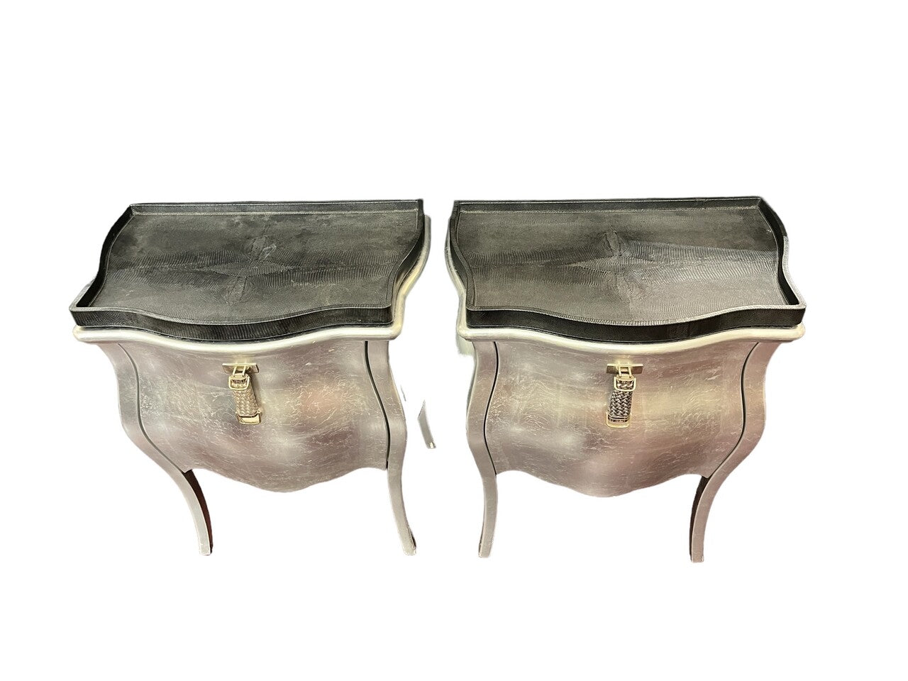 Pair Of Fendi Canova Silver Leaf Nightstands