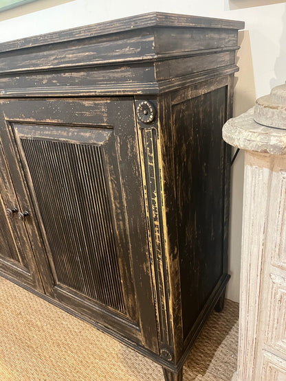Custom Made 4 Door Buffet with Distressed Black Finish