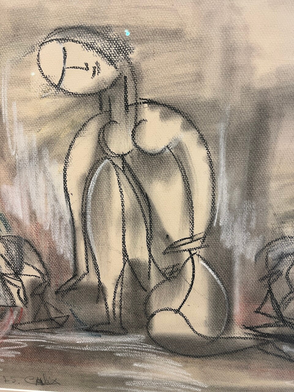 Chalk, Pencil, Crayon Drawing "Two Women" on Paper