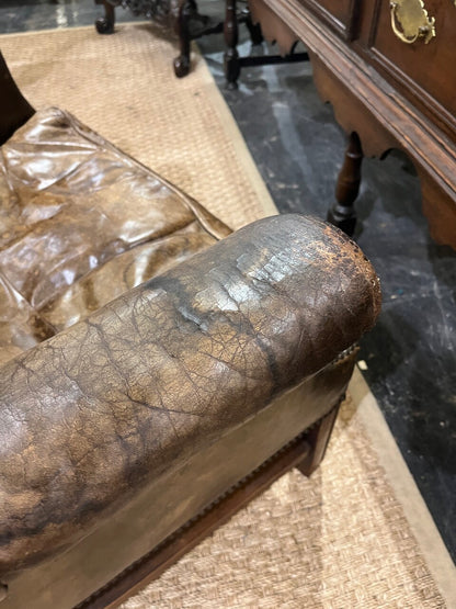 Vintage English Leather Chesterfield Wing Chair