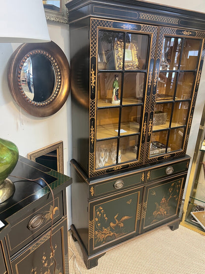 Vintage Lacquered Chinoiserie China Cabinet