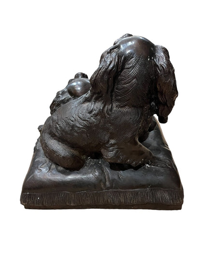 19th C Bronze Cavalier King Charles Spaniels by C. Valton