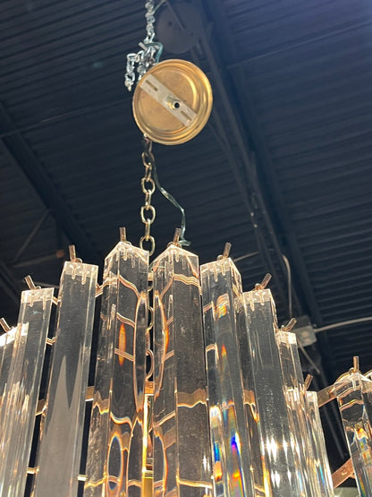 Mid Century Lucite and Brass 13 light Ribbon Chandelier