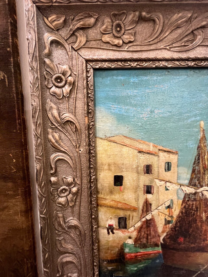 French Oil on Canvas Harbor Scene