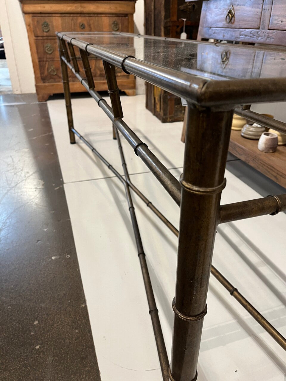 Long Brass Faux Bamboo Console Table