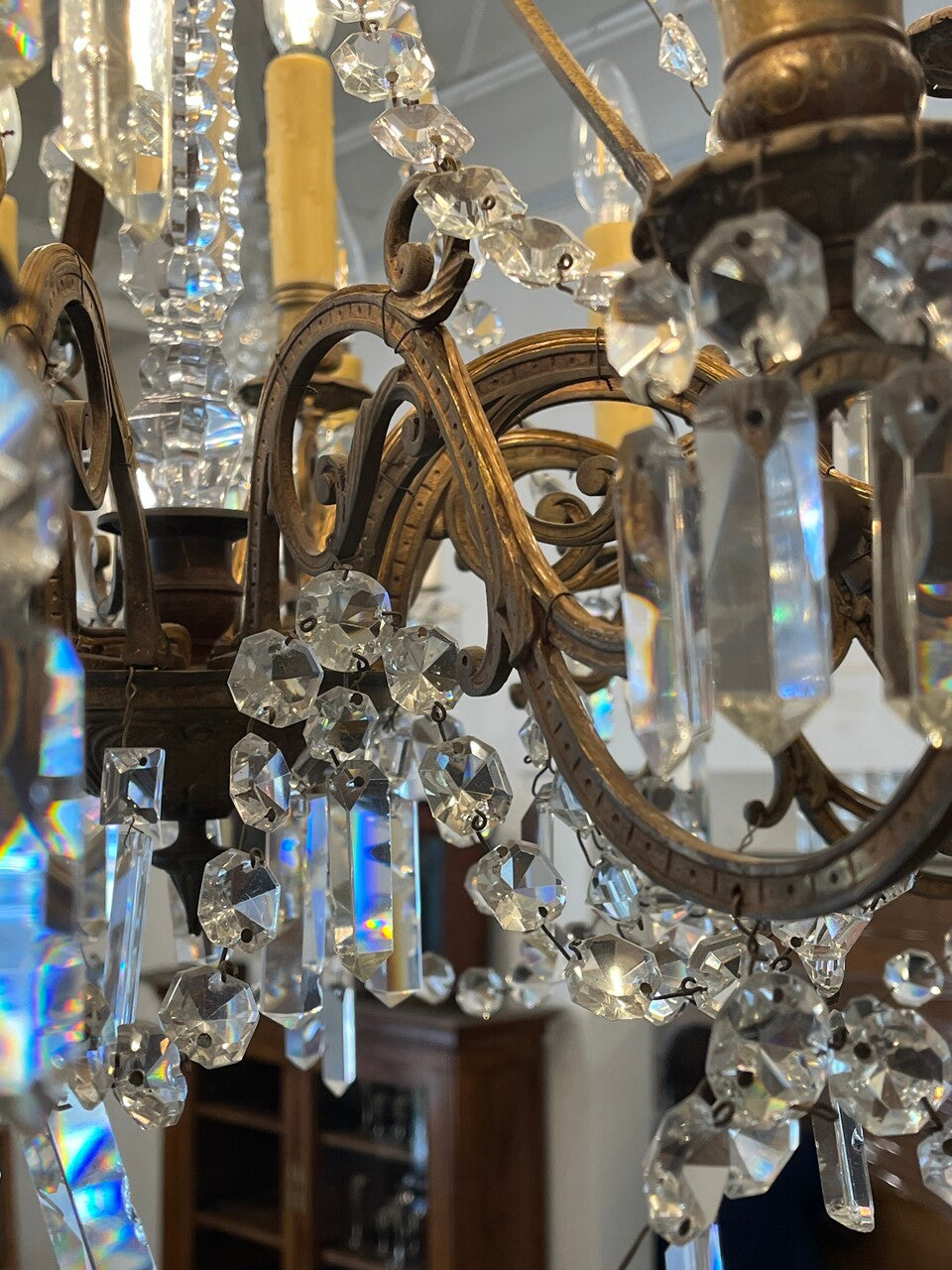 19th Century French Bronze Crystal Chandelier