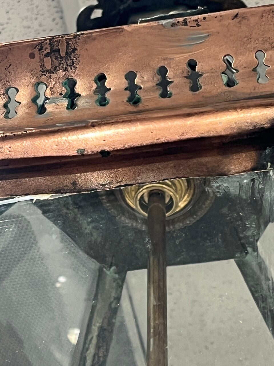 Large 19th Century Copper and Brass French Lantern Chandelier