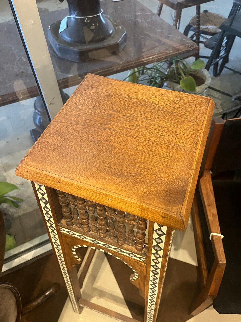 Moroccan Pedestal with Bone and Pearl Inlay