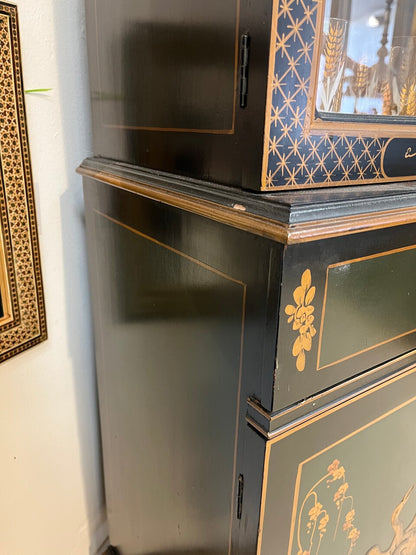Vintage Lacquered Chinoiserie China Cabinet
