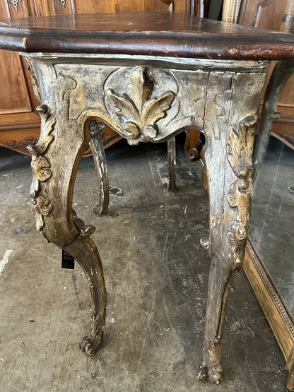 18th Century Italian Rococo Silvered & Giltwood Console Table