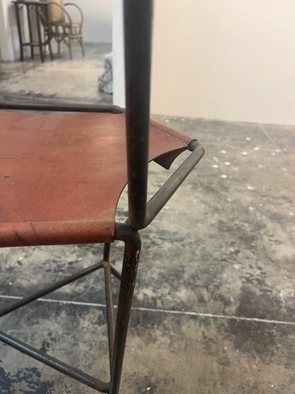 Set of 4 Wrought Iron and Leather Side Chairs (2 sets available)