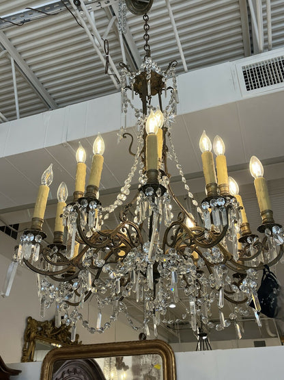 19th Century French Bronze Crystal Chandelier