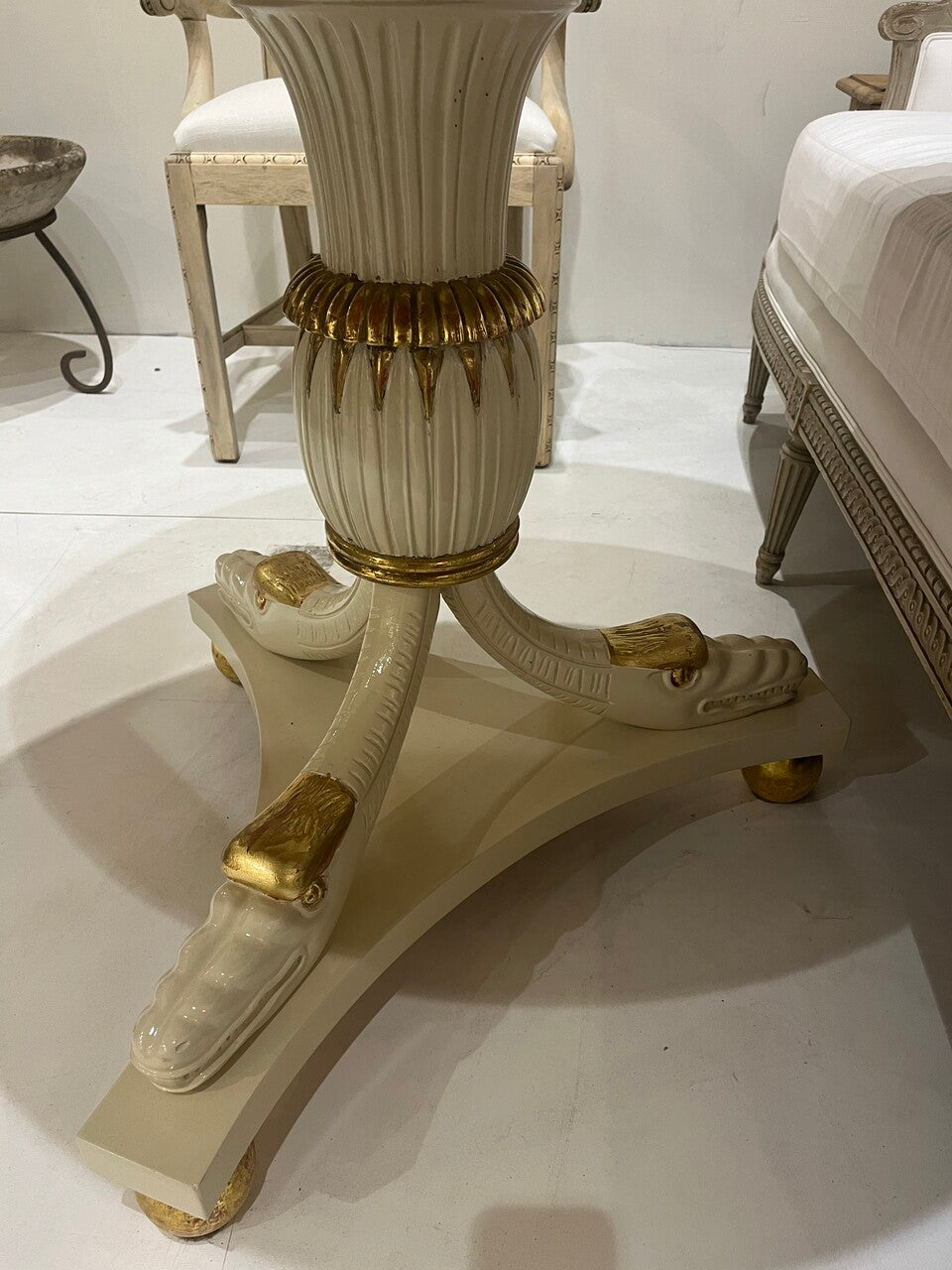Vintage Empire Style Gilt Pedestal Table with Rojo Marble