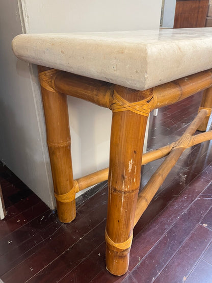 Mid Century Bamboo and Travertine Console Table