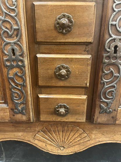 19th Century French Walnut Buffet with Burl Inlaid Doors