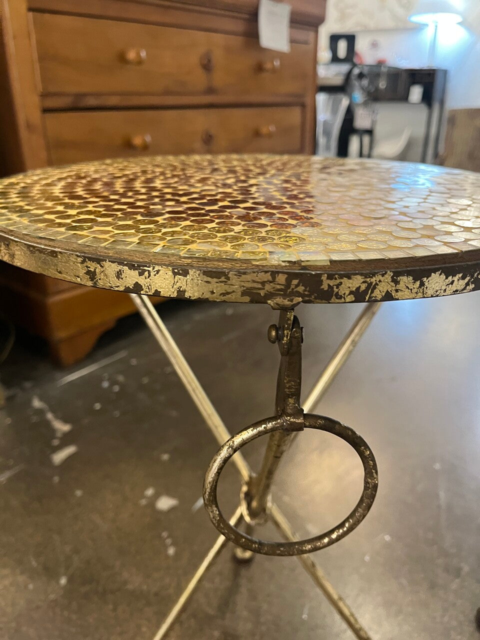 Pair of Italian Gold Folding Mosaic Side Tables