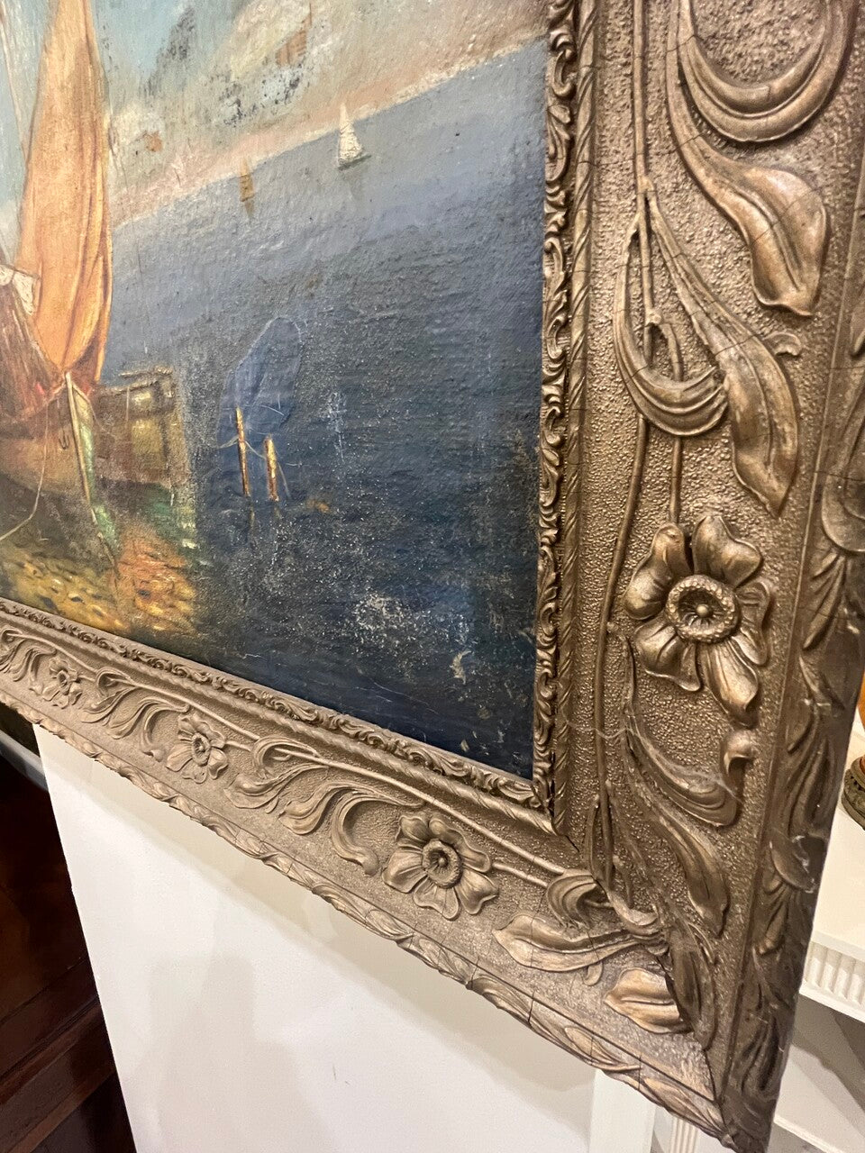 French Oil on Canvas Harbor Scene