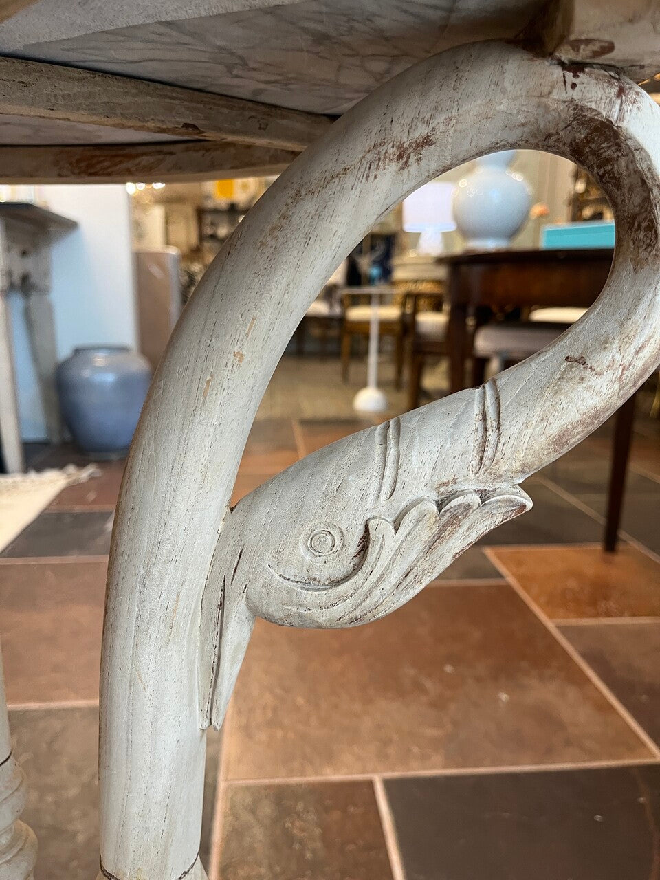 Bleached Fruitwood French Swan Leg Side Table