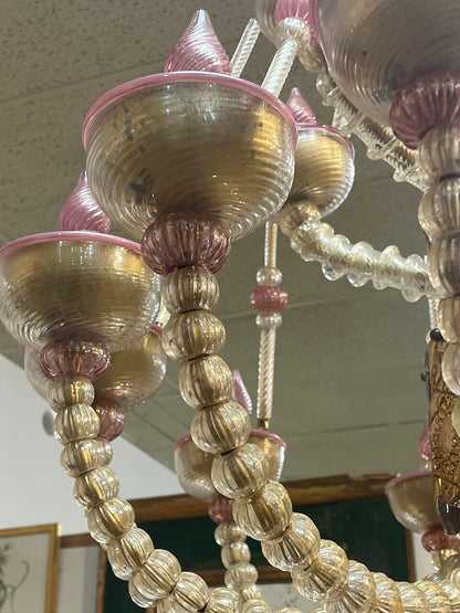 Fabulous Murano Pink and Gold Venetian Chandelier