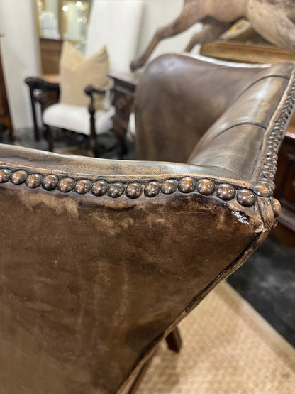 Vintage English Leather Chesterfield Wing Chair