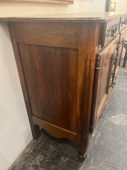 19th Century French Walnut Buffet with Burl Inlaid Doors