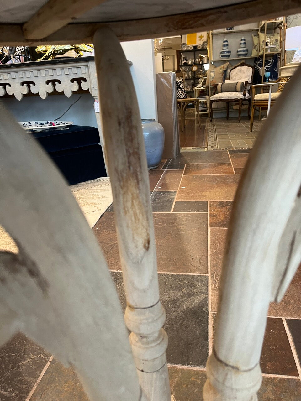 Bleached Fruitwood French Swan Leg Side Table
