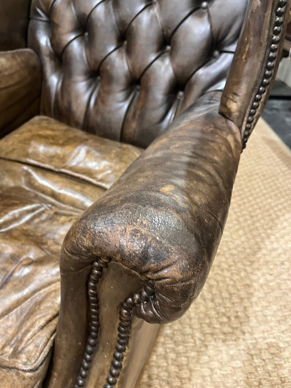 Vintage English Leather Chesterfield Wing Chair