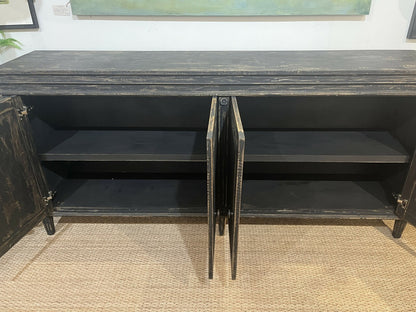 Custom Made 4 Door Buffet with Distressed Black Finish