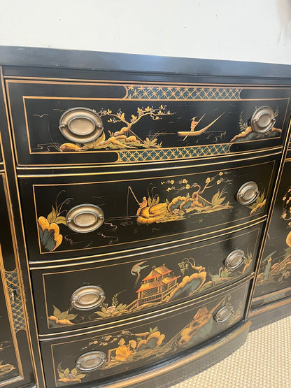 Vintage Lacquered Chinoiserie Cabinet Sideboard