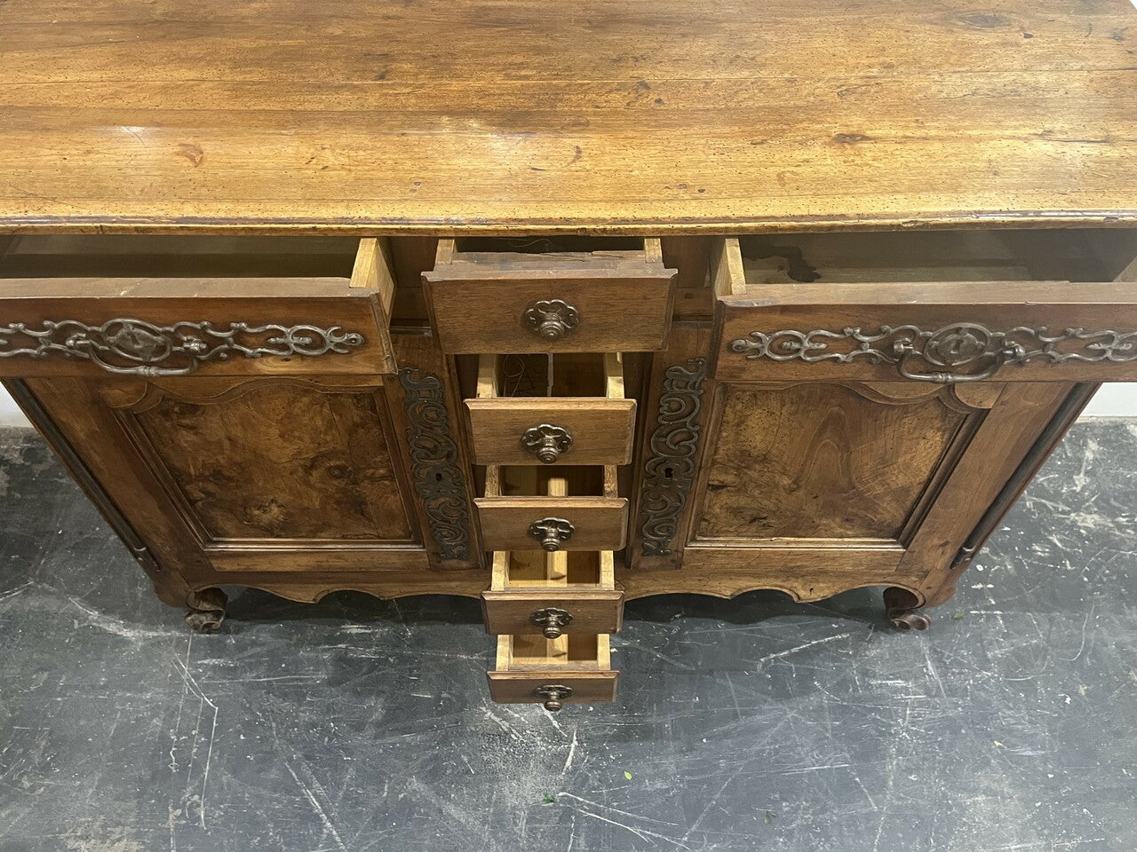 19th Century French Walnut Buffet with Burl Inlaid Doors
