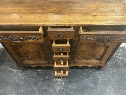 19th Century French Walnut Buffet with Burl Inlaid Doors