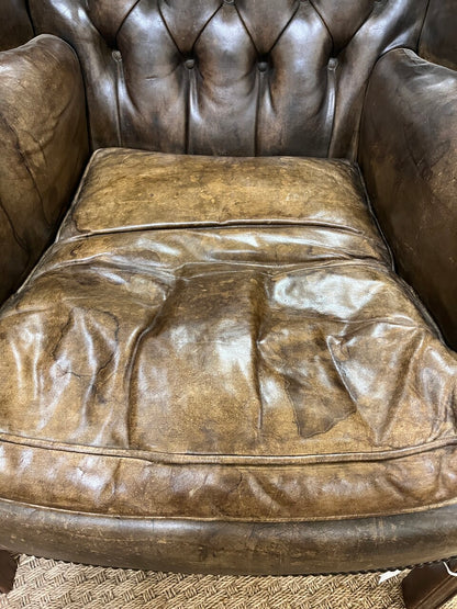 Vintage English Leather Chesterfield Wing Chair