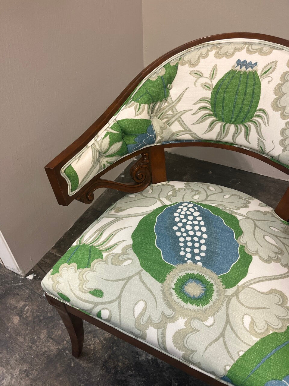 Pair of Gustavian Style Armchairs Newly Upholstered in Christopher Farr Fabric