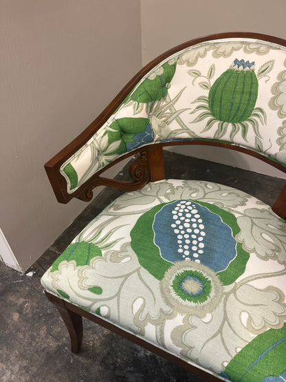 Pair of Gustavian Style Armchairs Newly Upholstered in Christopher Farr Fabric